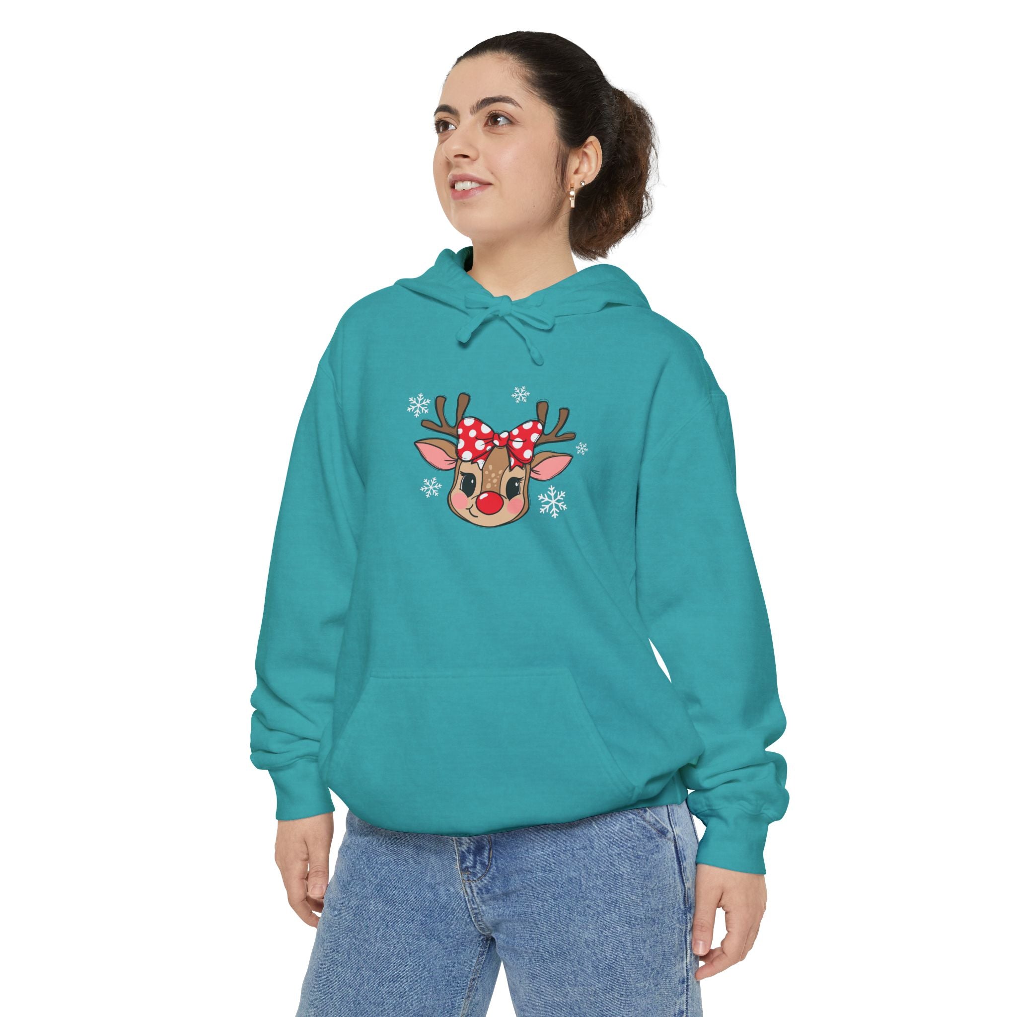 Reindeer Bow Hoodie — Cute Rudolph Face Christmas Pullover