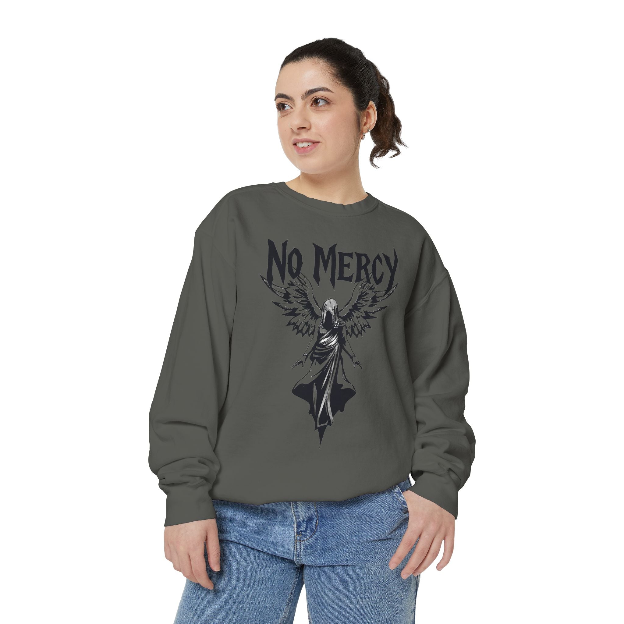 No Mercy Angel Sweatshirt — Gothic Graphic Crewneck