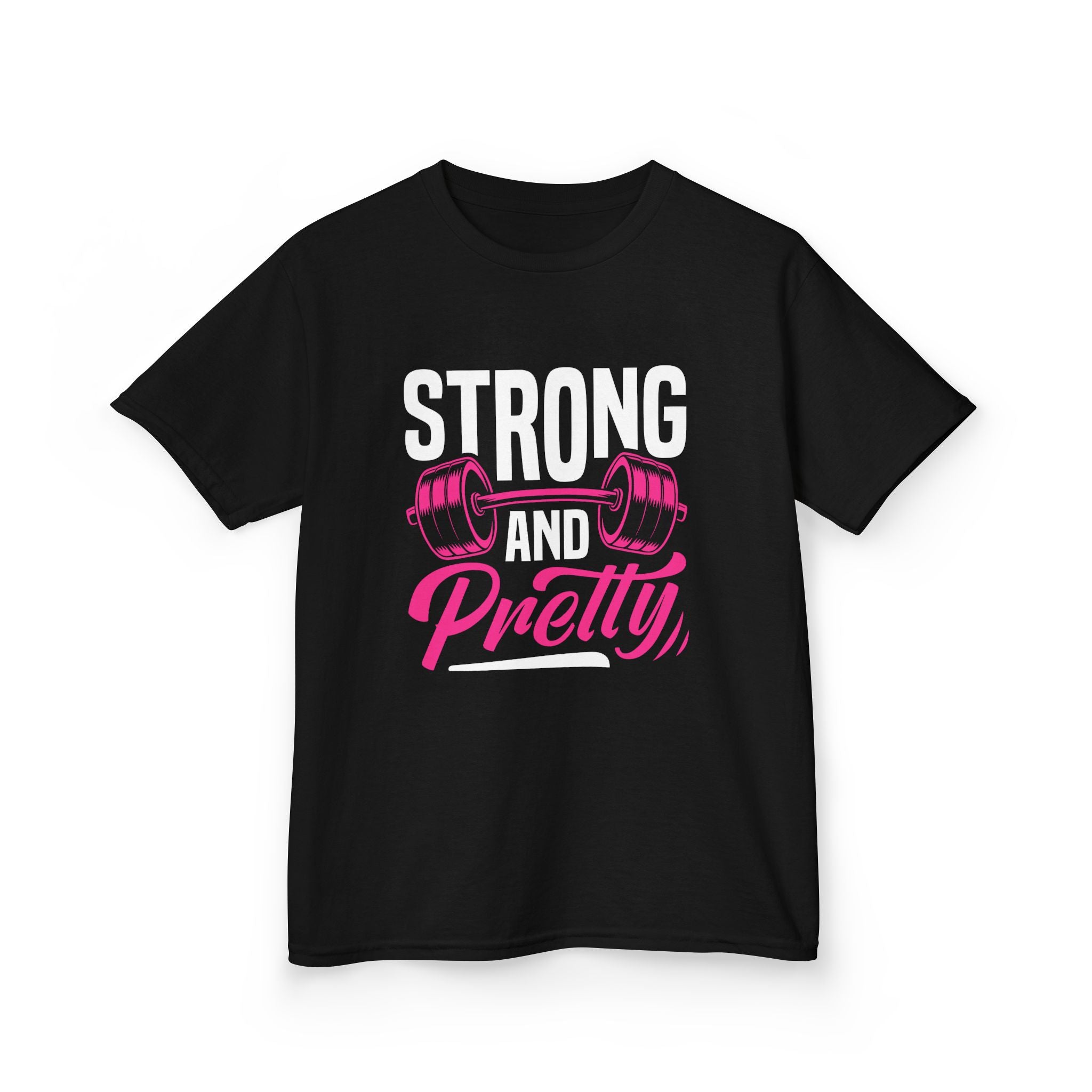 Kids Tee — "Pretty" Pink Barbell Graphic
