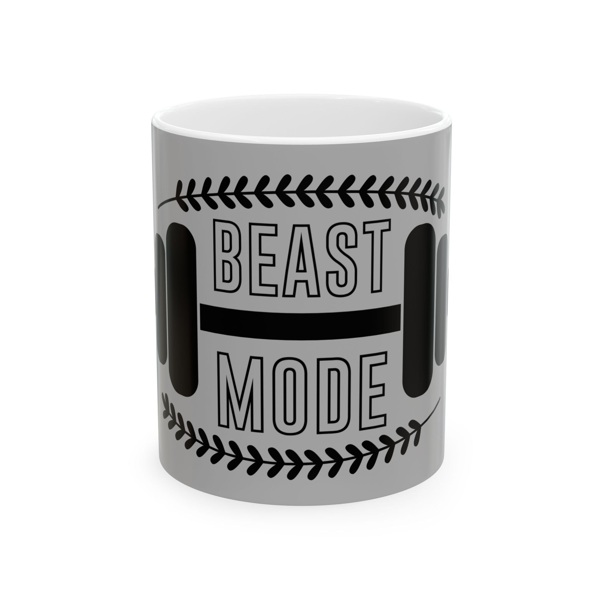 Beast Mode Barbell Ceramic Mug — Motivational Gym Coffee Cup (11oz/15oz)