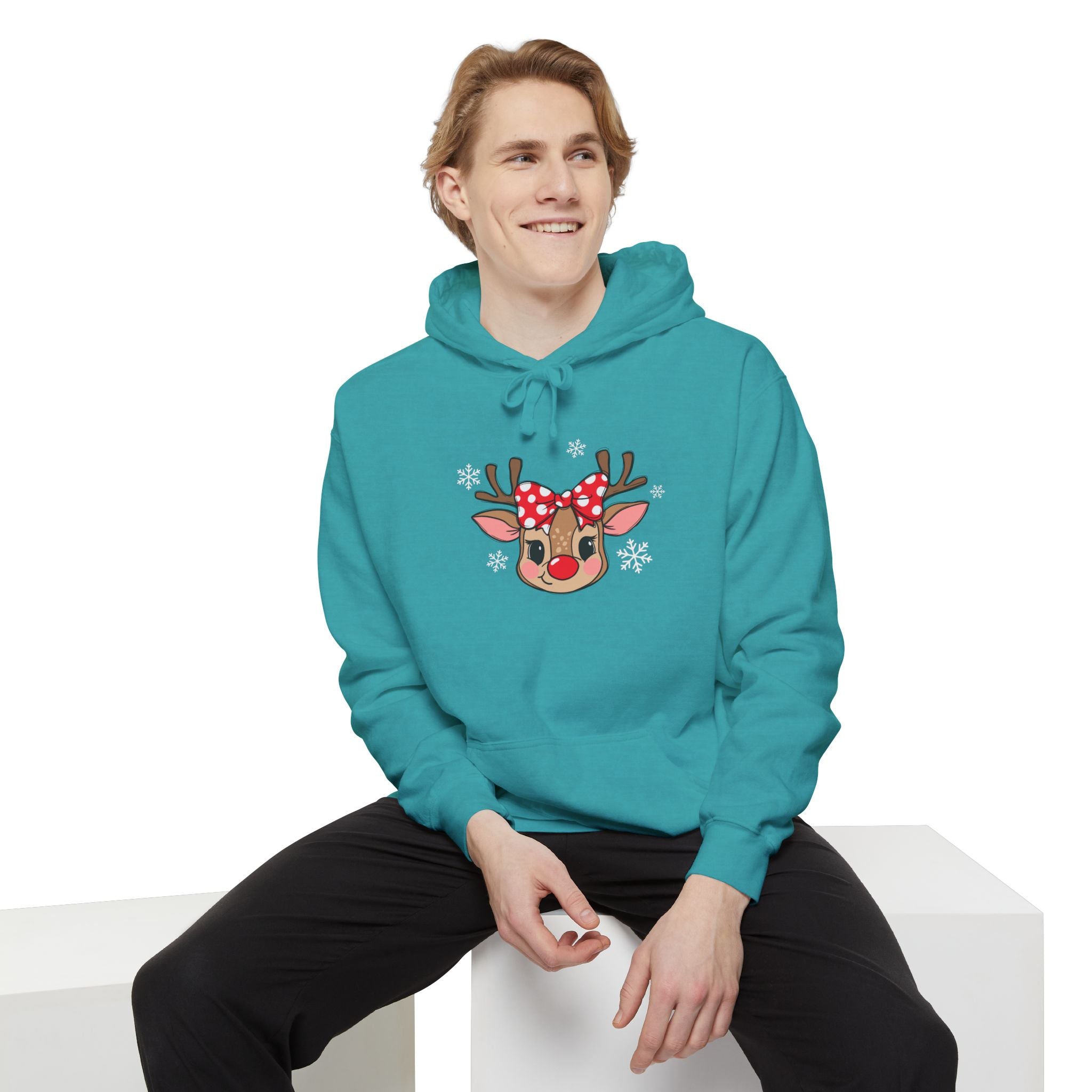 Reindeer Bow Hoodie — Cute Rudolph Face Christmas Pullover