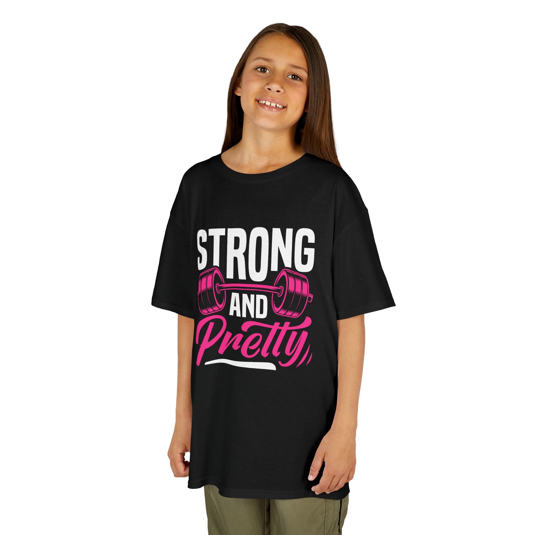Kids Tee — "Pretty" Pink Barbell Graphic